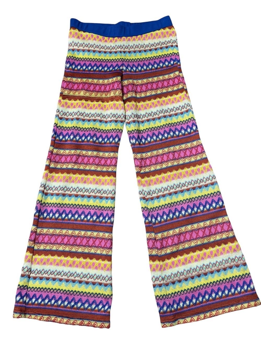 Ivy Jane Multicolor Knit Wide-Leg Flare Palazzo Pants Boho Hippie Retro Size S